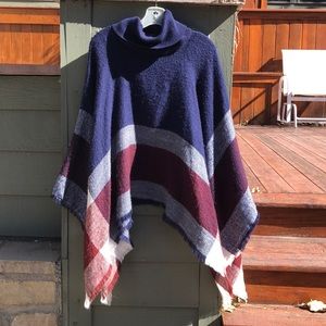 Boutique Navy Plaid Handkerchief Poncho